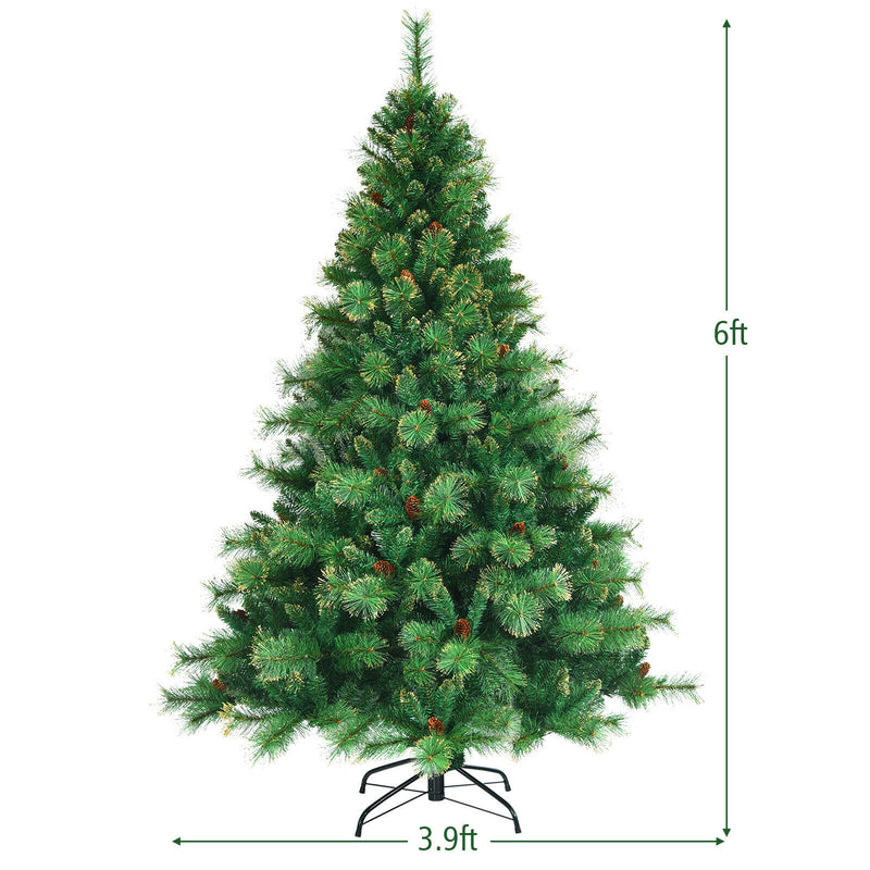 6ft Pre-lit Hinged Christmas Tree w/ 777 Glitter Tips & Pine Cones