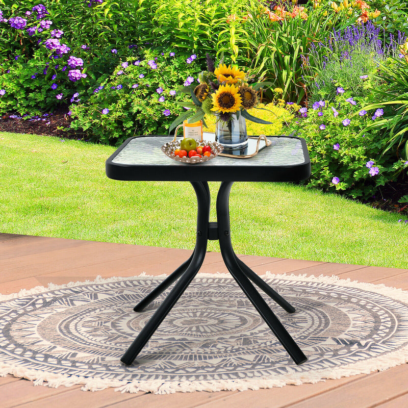Patio 18" Coffee Side Table Square Tempered Glass Top Garden Deck