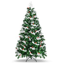 6ft Unlit Snowy Hinged Christmas Tree w/ 818 Mixed Tips & Red Berries
