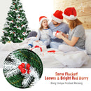 6ft Unlit Snowy Hinged Christmas Tree w/ 818 Mixed Tips & Red Berries