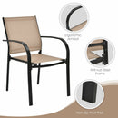 Set of 2 Patio Dining Chairs Stackable with Armrests Garden Deck Brown