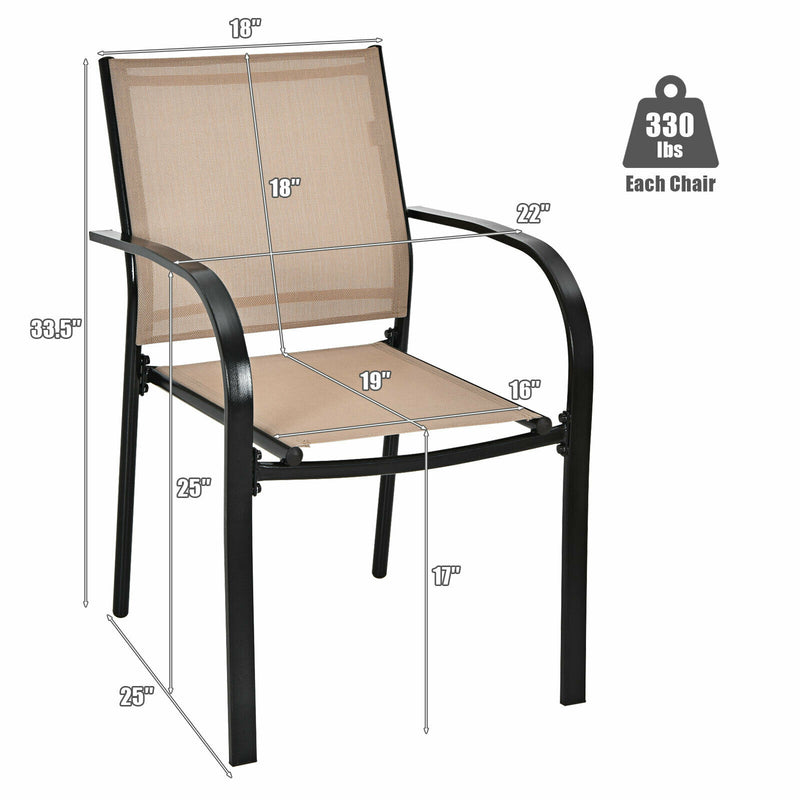 Set of 2 Patio Dining Chairs Stackable with Armrests Garden Deck Brown
