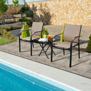 Set of 2 Patio Dining Chairs Stackable with Armrests Garden Deck Brown