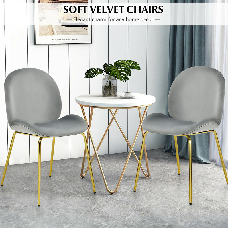 Set of 2 Velvet Accent Chairs Dining Side Chairs w/Gold Metal Legs Grey