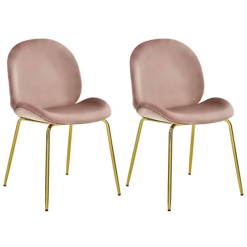 Set of 2 Velvet Accent Chairs Dining Side Chairs w/Gold Metal Legs Pink