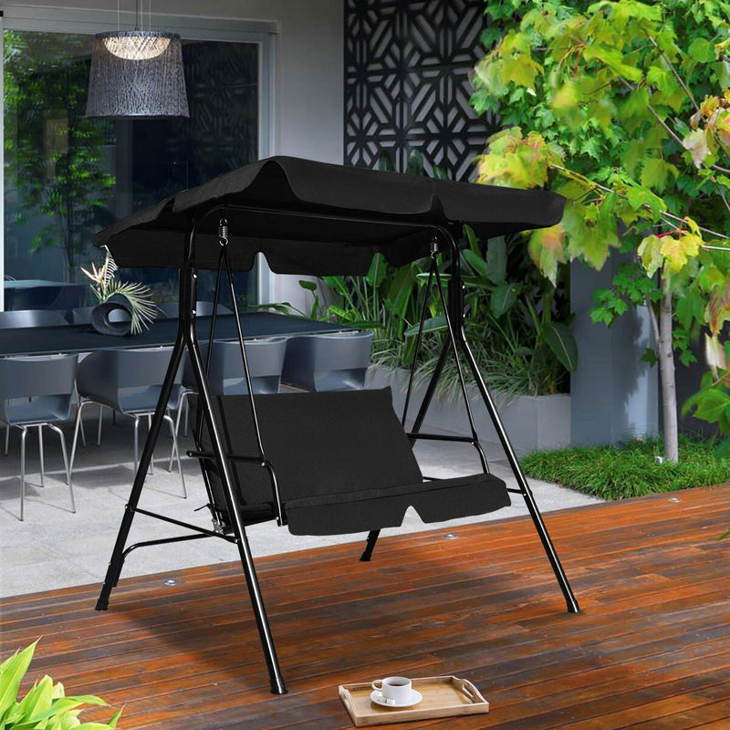 Loveseat Patio Canopy Swing Glider Hammock Cushioned Steel Frame Outdoor Black