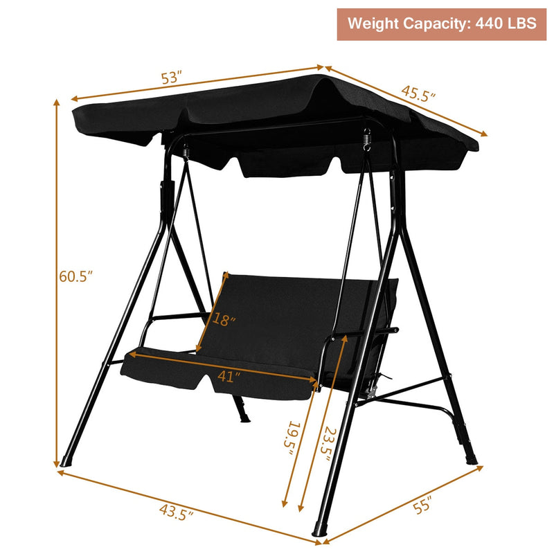 Loveseat Patio Canopy Swing Glider Hammock Cushioned Steel Frame Outdoor Black