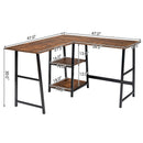 L Shaped Corner Computer Desk Study Table w/Storage Shelves Rustic Brown