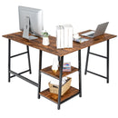 L Shaped Corner Computer Desk Study Table w/Storage Shelves Rustic Brown