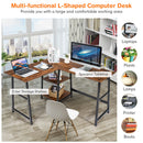 L Shaped Corner Computer Desk Study Table w/Storage Shelves Rustic Brown