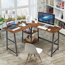 L Shaped Corner Computer Desk Study Table w/Storage Shelves Rustic Brown