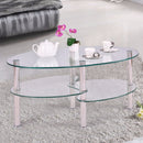 Tempered Glass Oval Side Coffee Table Shelf Chrome Base Living Room