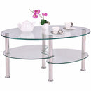 Tempered Glass Oval Side Coffee Table Shelf Chrome Base Living Room