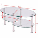 Tempered Glass Oval Side Coffee Table Shelf Chrome Base Living Room