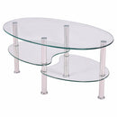 Tempered Glass Oval Side Coffee Table Shelf Chrome Base Living Room