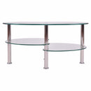 Tempered Glass Oval Side Coffee Table Shelf Chrome Base Living Room