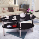 Tempered Glass Oval Side Coffee Table Shelf Chrome Base Living Room