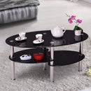 Tempered Glass Oval Side Coffee Table Shelf Chrome Base Living Room