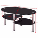 Tempered Glass Oval Side Coffee Table Shelf Chrome Base Living Room