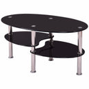 Tempered Glass Oval Side Coffee Table Shelf Chrome Base Living Room