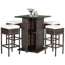 5PCS Patio Rattan Bar Table Stool Set Hidden Storage Shelf Cushioned