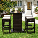 5PCS Patio Rattan Bar Table Stool Set Hidden Storage Shelf Cushioned