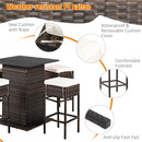 5PCS Patio Rattan Bar Table Stool Set Hidden Storage Shelf Cushioned