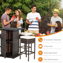 5PCS Patio Rattan Bar Table Stool Set Hidden Storage Shelf Cushioned