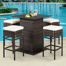 5PCS Patio Rattan Bar Table Stool Set Hidden Storage Shelf Cushioned