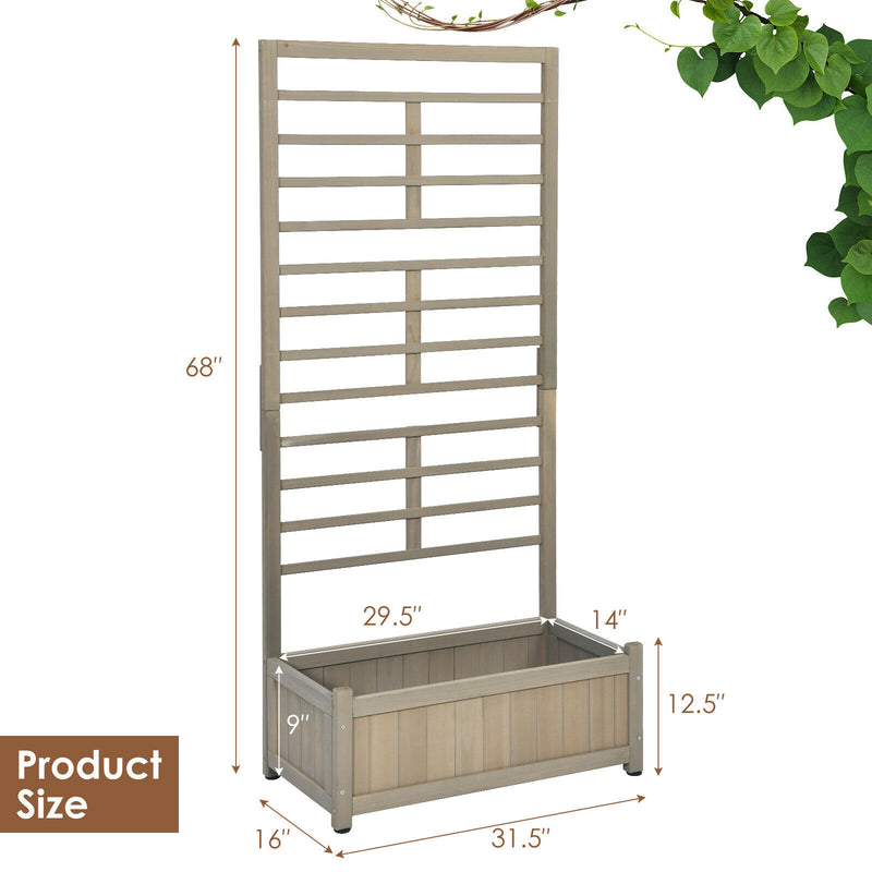 68in Wood Planter Box with Trellis Raised Garden Bed for Climbing Plants