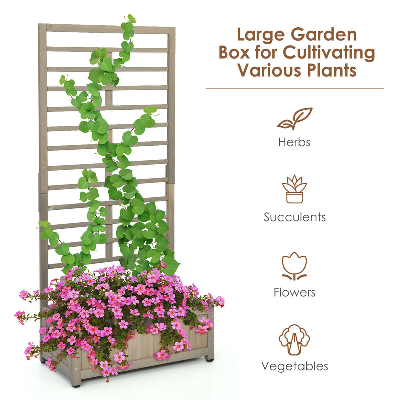 68in Wood Planter Box with Trellis Raised Garden Bed for Climbing Plants