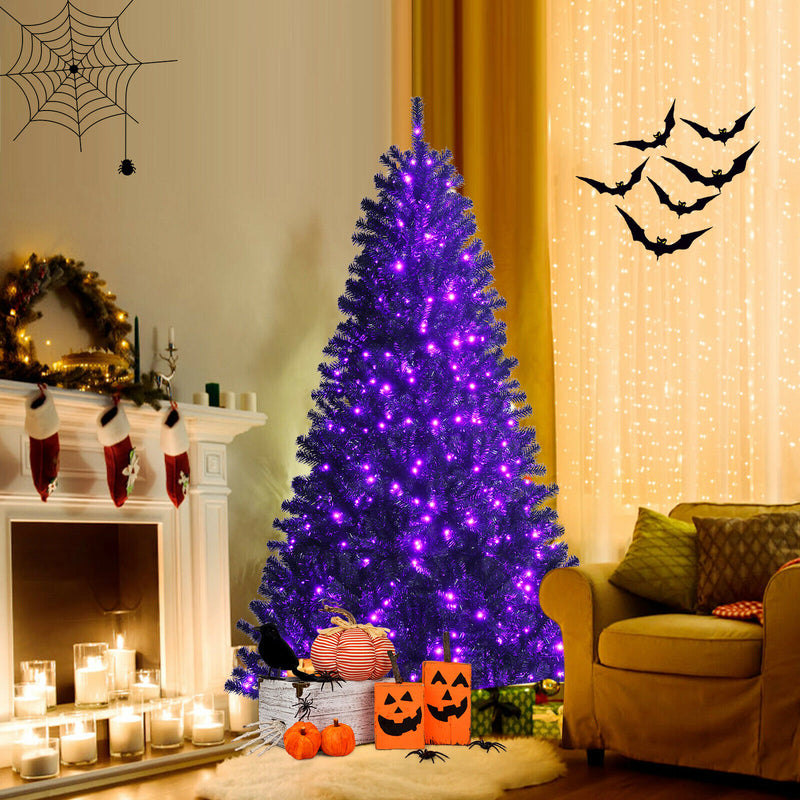 6ft Pre-lit PVC Christmas Halloween Tree Black w/ 250 Purple LED Lights