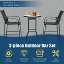 3 PCS Outdoor Patio Bar Table Stool Set Height Tempered Glass Top