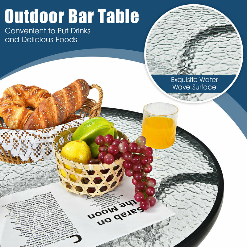 3 PCS Outdoor Patio Bar Table Stool Set Height Tempered Glass Top