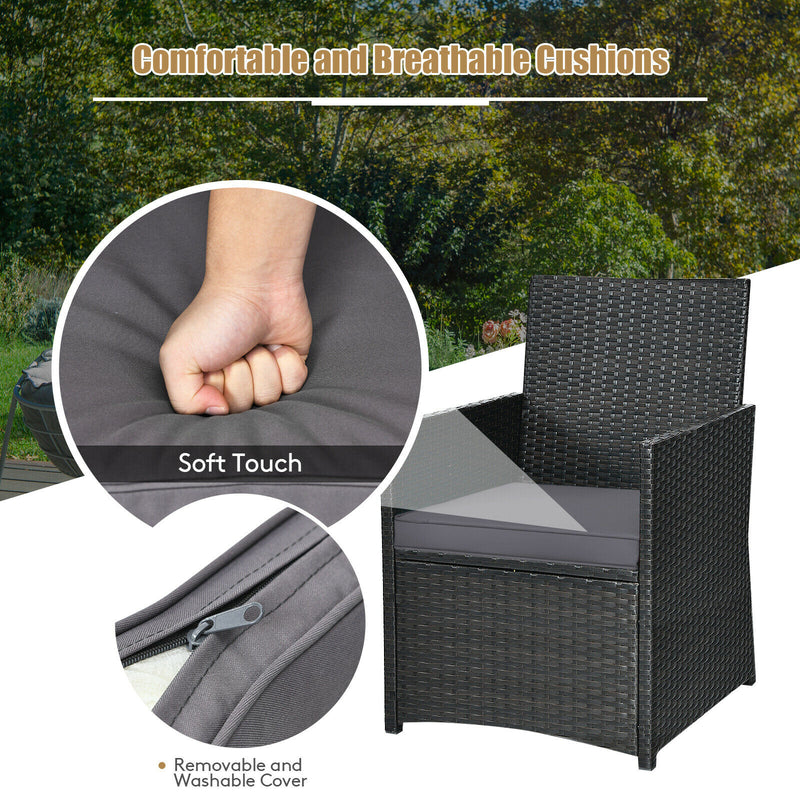 3PCS Patio Rattan Furniture Set Cushion Sofa Armrest Garden Deck Gray