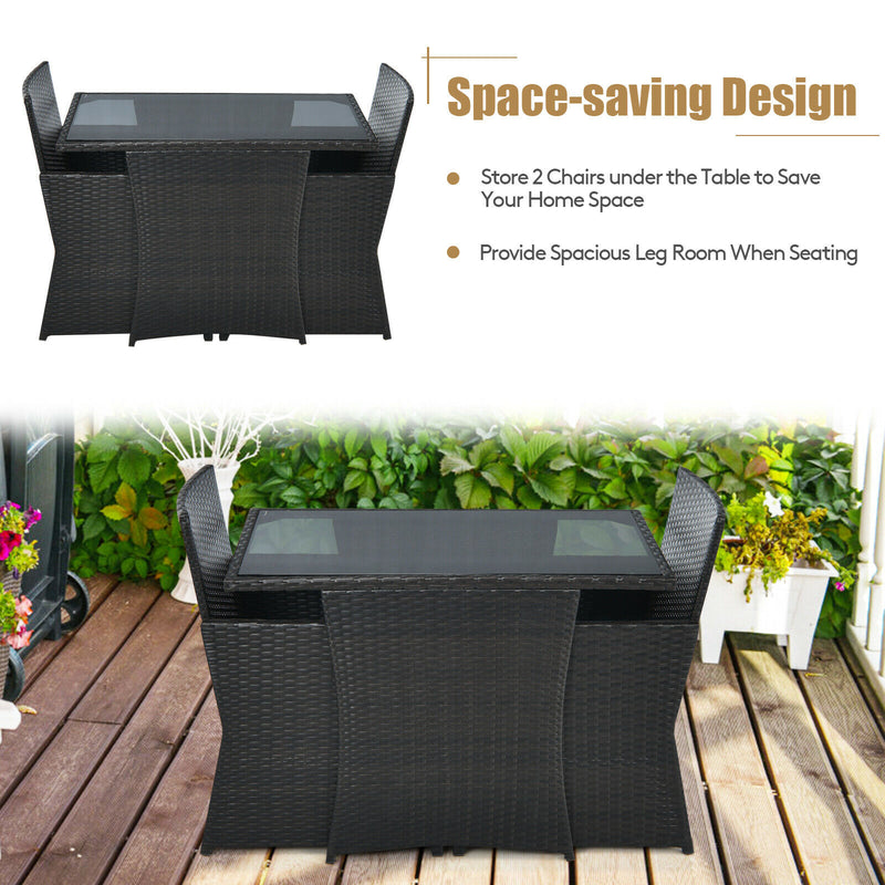 3PCS Patio Rattan Furniture Set Cushion Sofa Armrest Garden Deck Gray