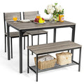 4pcs Dining Table Set Rustic Desk 2 Chairs & Bench w/ Storage Rack Brown/Gray