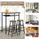 3 Pieces Bar Table Set Counter Height Dining Pub Table w/ 2 Stools Teak
