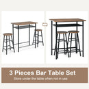 3 Pieces Bar Table Set Counter Height Dining Pub Table w/ 2 Stools Teak