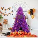 6ft Pre-lit Purple Halloween Christmas Tree w/ Orange Lights Pumpkin Decorations