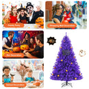 6ft Pre-lit Purple Halloween Christmas Tree w/ Orange Lights Pumpkin Decorations