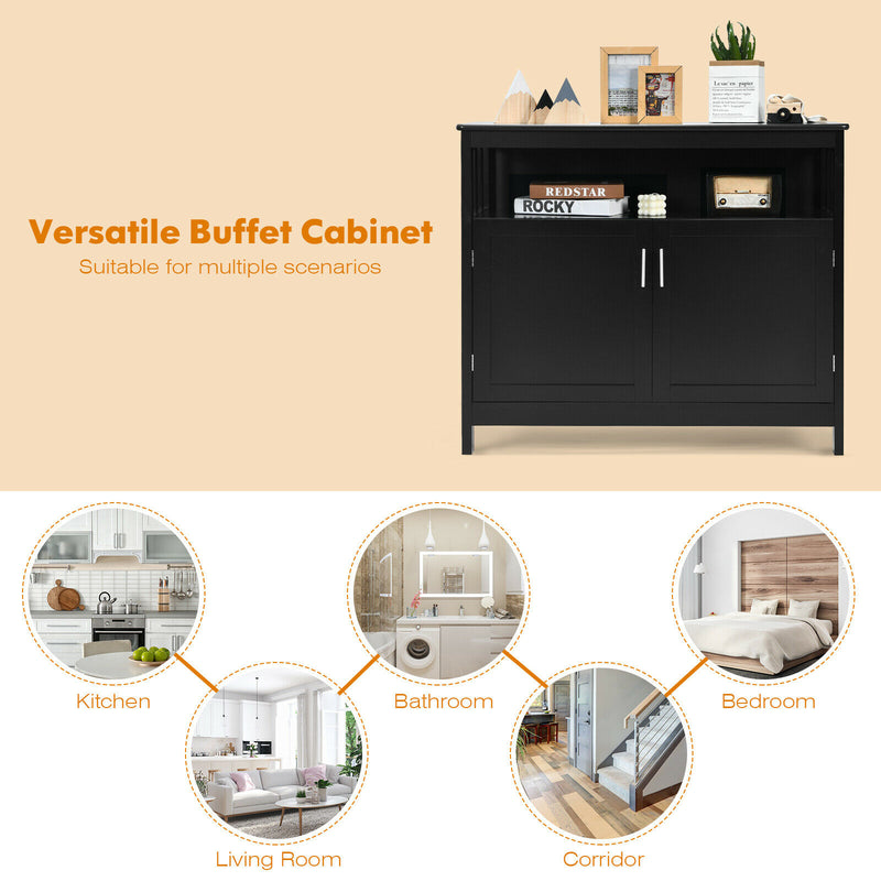 Kitchen Buffet Server Sideboard Storage Cabinet w/2 Doors & Shelf White/Black