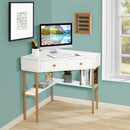 Corner Computer Desk Writing Workstation Study Desk w/ 2 Drawers