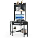 Corner Computer Desk Triangle Study Desk w/ Hutch & Keyboard Tray White/Black