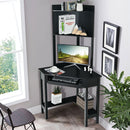 Corner Computer Desk Triangle Study Desk w/ Hutch & Keyboard Tray White/Black