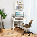Corner Computer Desk Triangle Study Desk w/ Hutch & Keyboard Tray White/Black