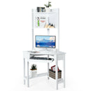 Corner Computer Desk Triangle Study Desk w/ Hutch & Keyboard Tray White/Black
