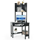 Corner Computer Desk Triangle Study Desk w/ Hutch & Keyboard Tray White/Black