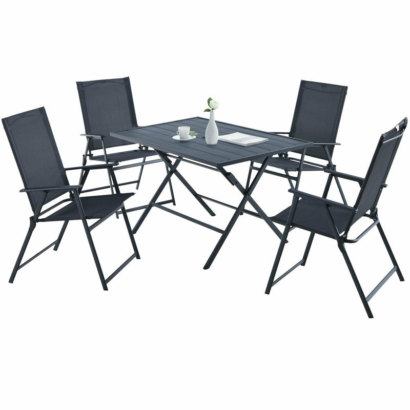 5 PCS Patio Dining Furniture Set Armchairs Folding Table No Assembly