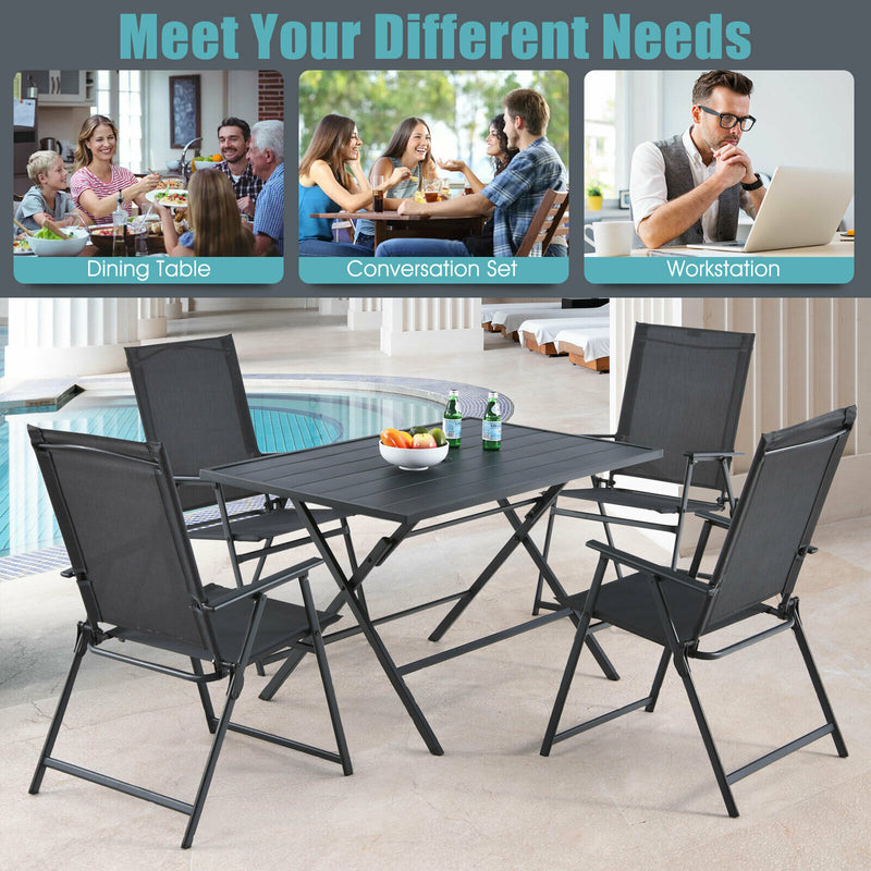 5 PCS Patio Dining Furniture Set Armchairs Folding Table No Assembly